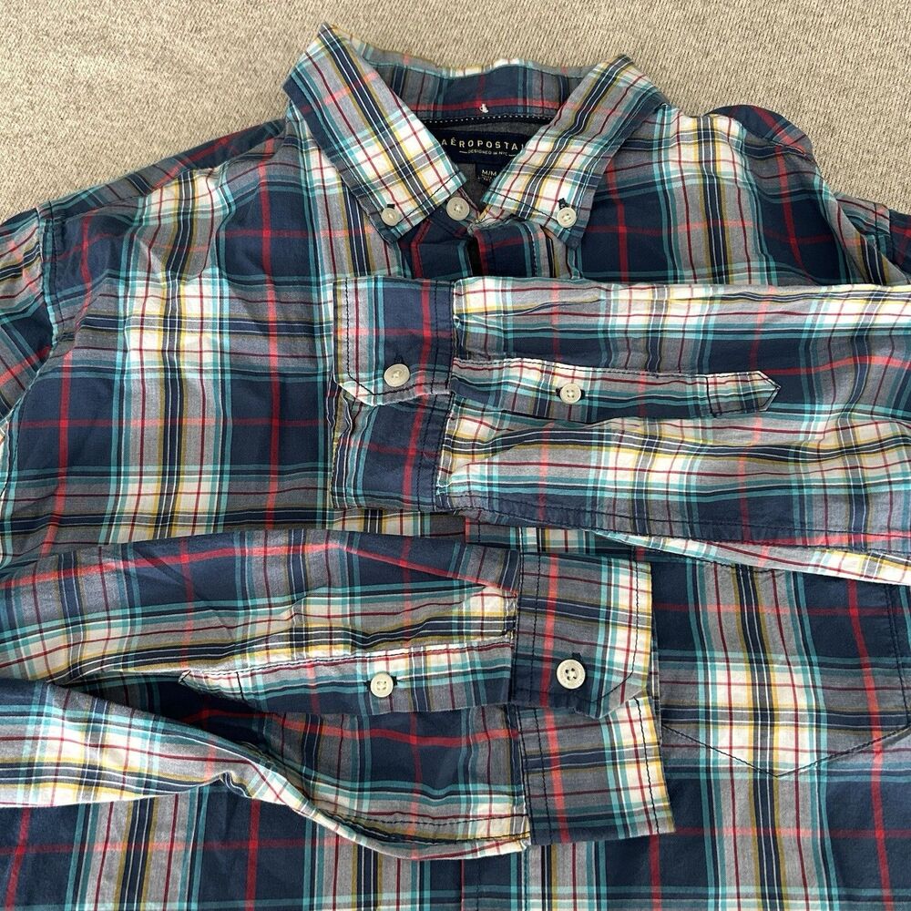 Aeropostale Button Up Shirt Mens Medium Plaid Rear Collar Button Long Sleeve - Picture 5 of 8